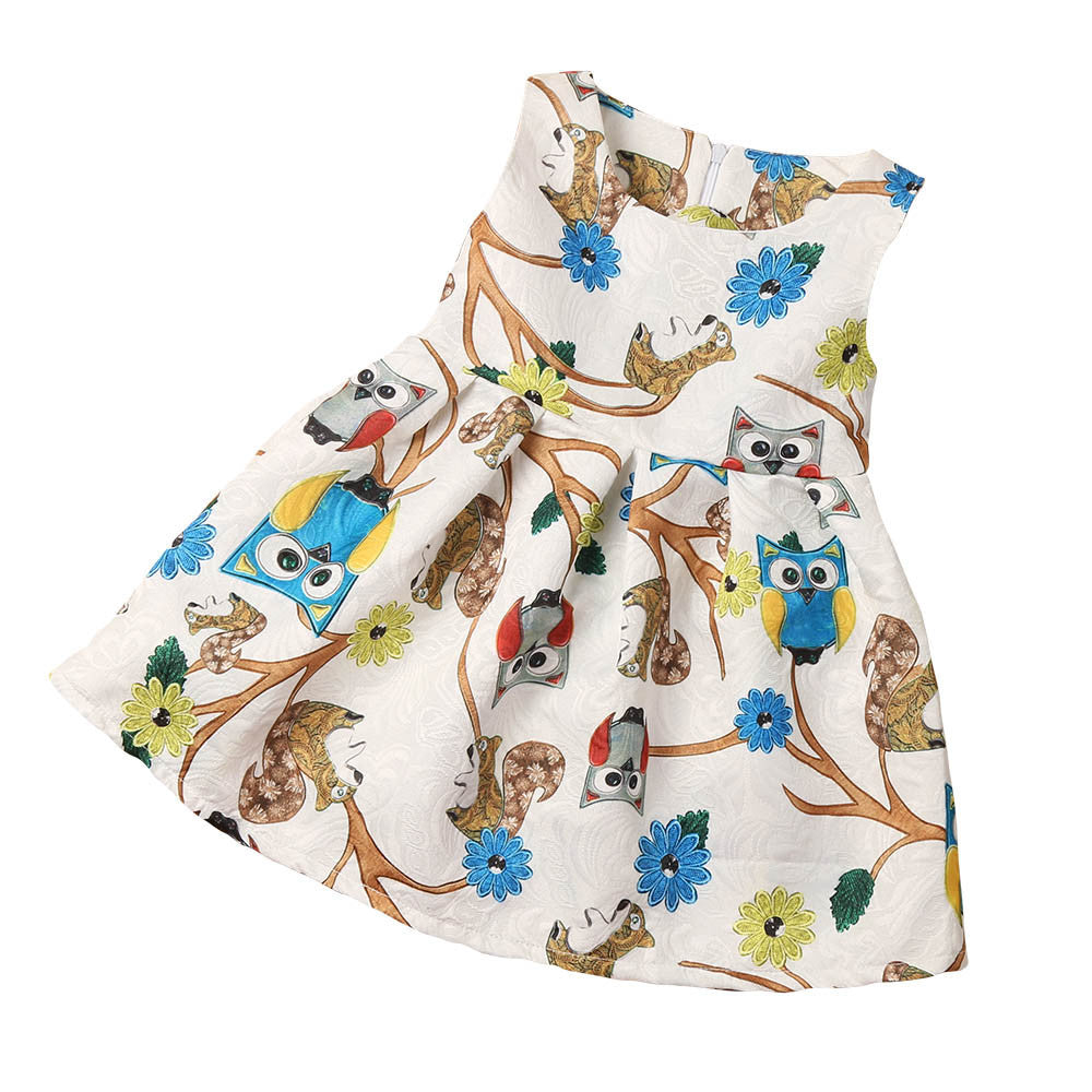 Hot owl printed girls dress summer 2017 kids clothes summer dresses girl dress for birthday party Kids dresses Drop ship