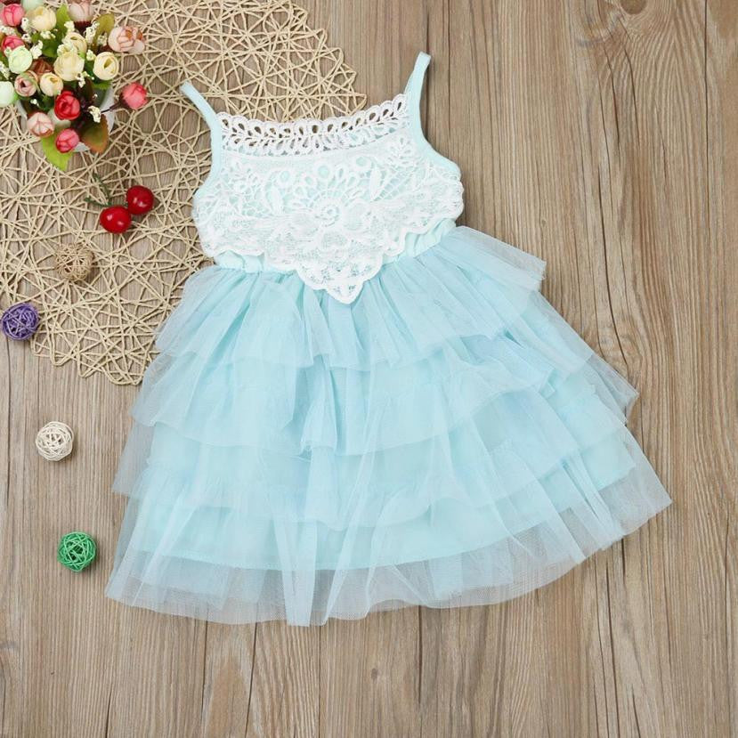 Kids girls dresses summer Toddler Baby Kids Girls Dress Sleeveless Sundress Lace Layered Tutu Party Dress blue drop shipping