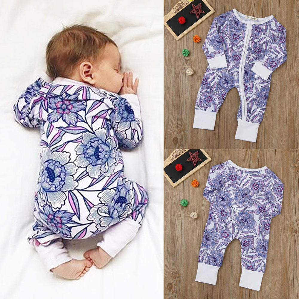 Newborn Baby Boys Girls Flower Print Romper Jumpsuits Outfits Clothes Floral Print Long Sleeve Romper Jumpsuits For Baby Onesize