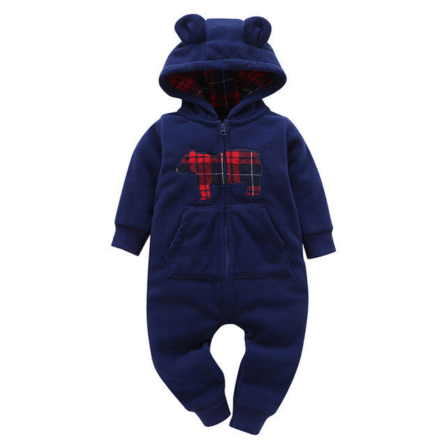 2017 Autumn Hoodies Rompers Baby Boy Girl Fleece Romper Winter Thick Jumpsuit Roupa Infantil Printed Pattern Jumpsuits Clothes