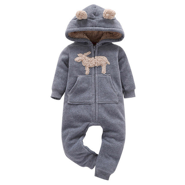 2017 Autumn Hoodies Rompers Baby Boy Girl Fleece Romper Winter Thick Jumpsuit Roupa Infantil Printed Pattern Jumpsuits Clothes
