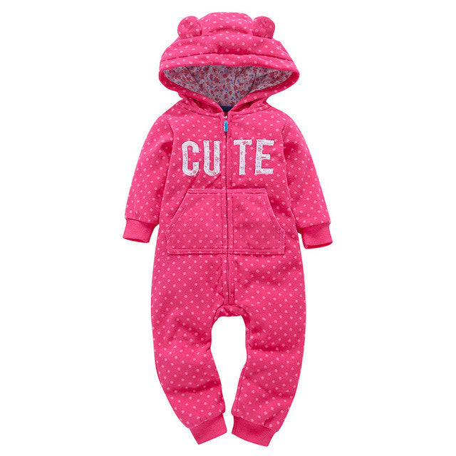 2017 Autumn Hoodies Rompers Baby Boy Girl Fleece Romper Winter Thick Jumpsuit Roupa Infantil Printed Pattern Jumpsuits Clothes