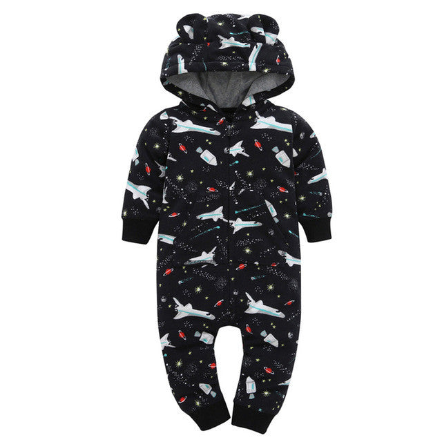 2017 Autumn Hoodies Rompers Baby Boy Girl Fleece Romper Winter Thick Jumpsuit Roupa Infantil Printed Pattern Jumpsuits Clothes