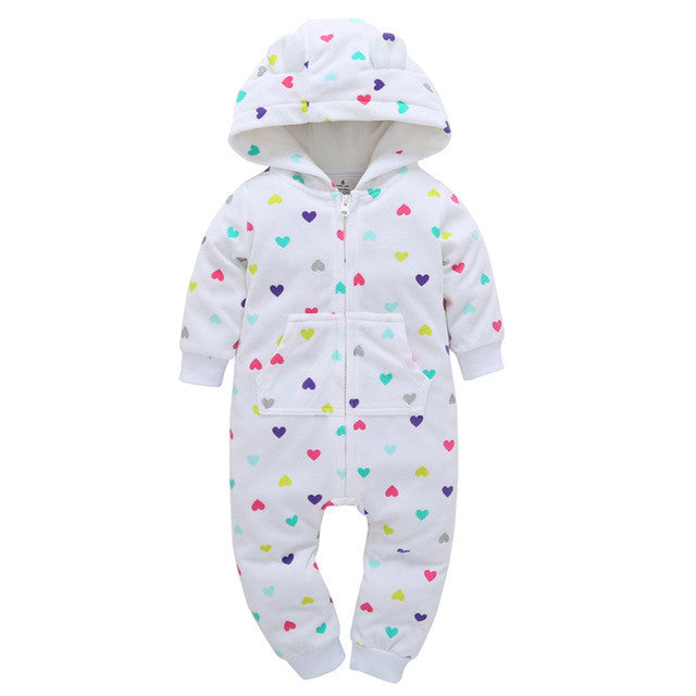 2017 Autumn Hoodies Rompers Baby Boy Girl Fleece Romper Winter Thick Jumpsuit Roupa Infantil Printed Pattern Jumpsuits Clothes