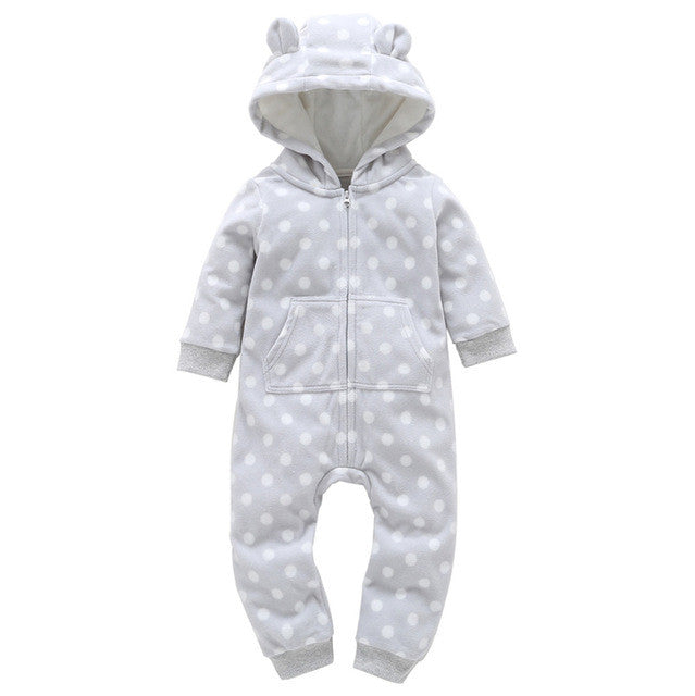 2017 Autumn Hoodies Rompers Baby Boy Girl Fleece Romper Winter Thick Jumpsuit Roupa Infantil Printed Pattern Jumpsuits Clothes