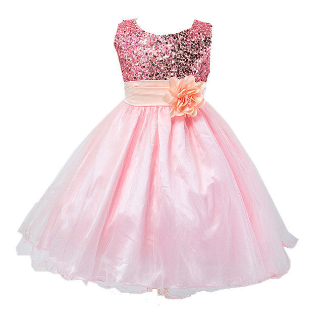 3-10years Hot Selling Baby Girls Flower sequins Dress High quality Kids Party Princess Dress Children kids clothes 5colors
