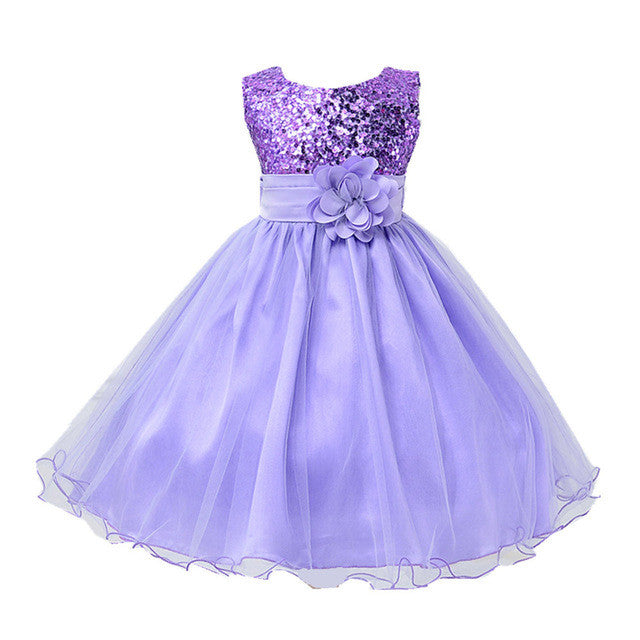 3-10years Hot Selling Baby Girls Flower sequins Dress High quality Kids Party Princess Dress Children kids clothes 5colors