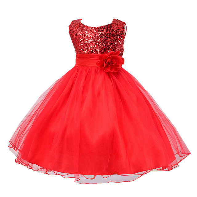 3-10years Hot Selling Baby Girls Flower sequins Dress High quality Kids Party Princess Dress Children kids clothes 5colors