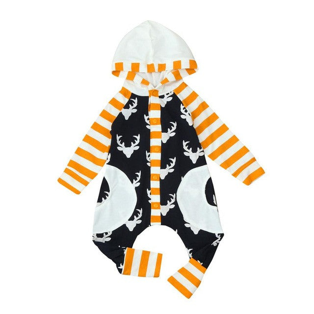 Toddler Newborn Baby Girls Boys Spring Antlers print Long Sleeves Hoodie Jumpsuit Romper Cotton Outwear Jumpsuit Clothes 0-24M