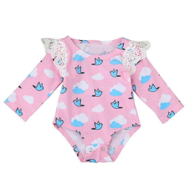 2017 Autumn Baby Boy Girls Clothing Jumpsuit Newborn Baby Kids Girls Printing Lace Long Sleeve Rompers Jumpsuit Clothes Outfit