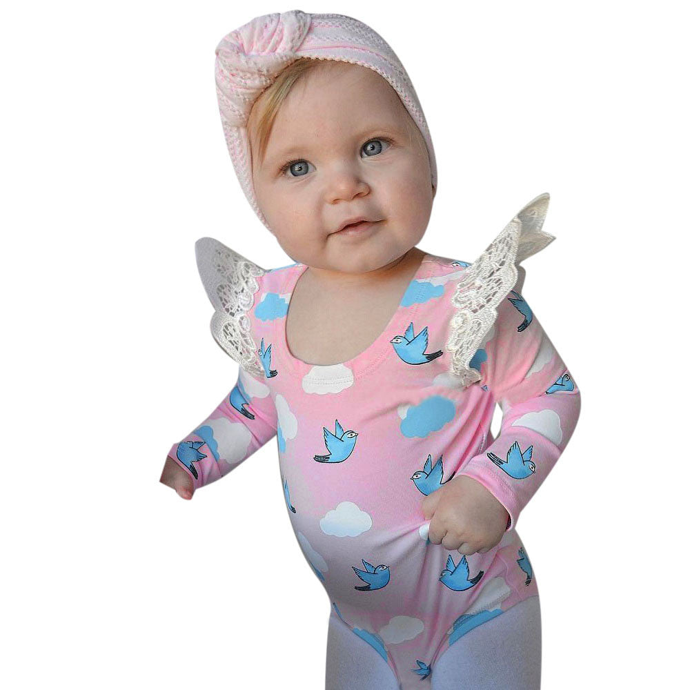 2017 Autumn Baby Boy Girls Clothing Jumpsuit Newborn Baby Kids Girls Printing Lace Long Sleeve Rompers Jumpsuit Clothes Outfit