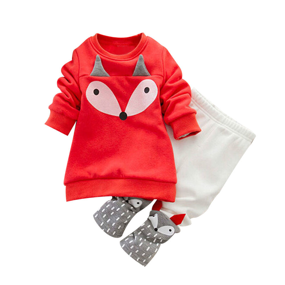 Toddler Baby Boy Girl Fox Long Sleeve Sweatershirt Top+Pants Outfits Set Clothes
