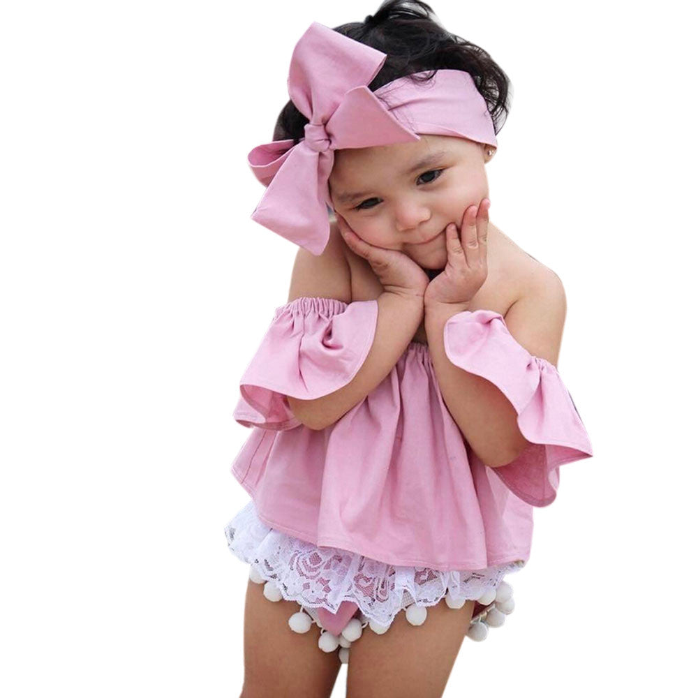 Toddler Kids Baby Girl Off Shoulder Ruffle T-Shirt Tops Summer Clothes Outfits