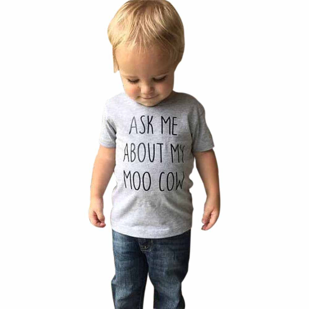 Toddler Kids Baby Boys Clothes Short Sleeve Letter Printing Tops T-Shirt Blouse