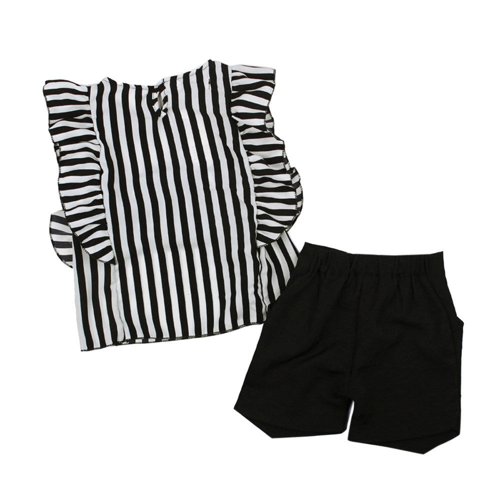 Toddler Kids Baby Girls Outfit Clothes Striped T-shirt Tops+Shorts Pants Set
