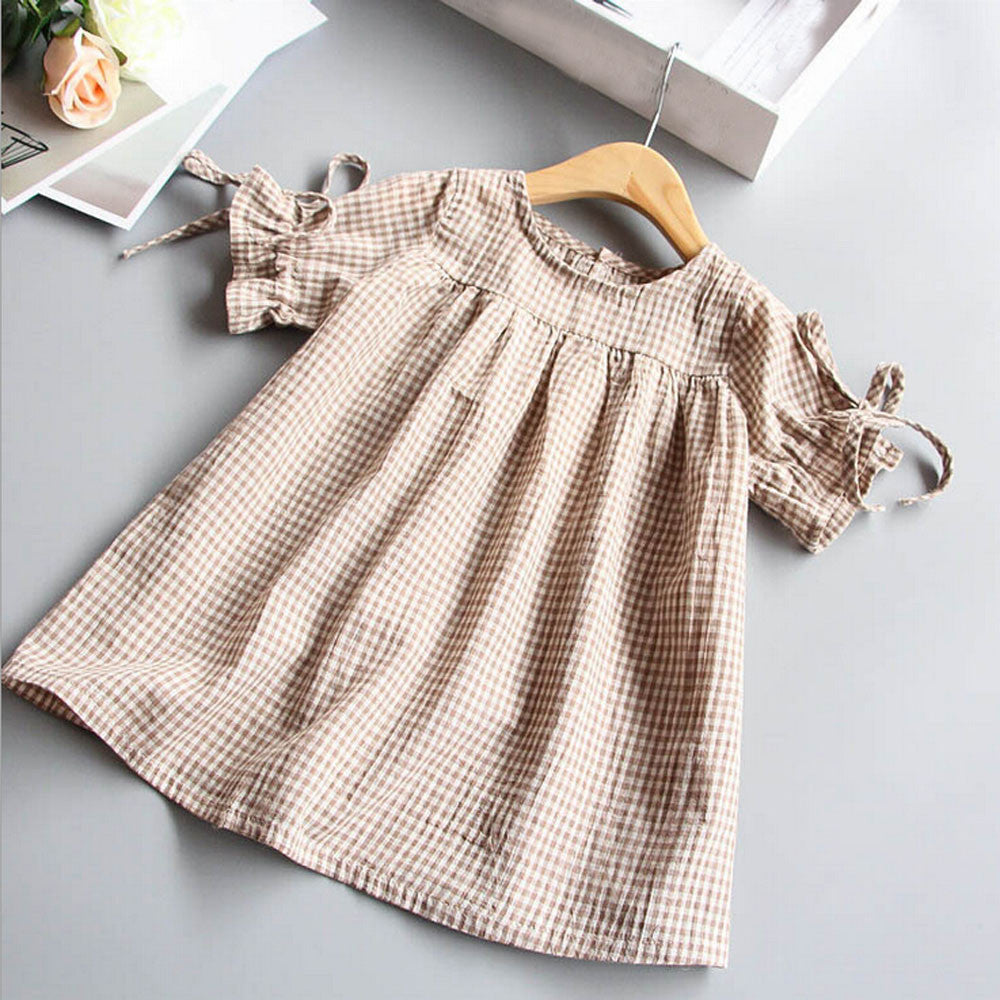 Toddler Kids Baby Girl Clothes Bowknot Plaid T-shirt Tops Party Princess Dresses
