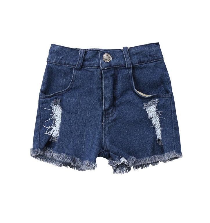 Blue Summer Newborn Girls Holes Denim Jeans Ripped Bottoms Shorts Kids Girl Loose Black Pants Outfits Clothes 0-5Y