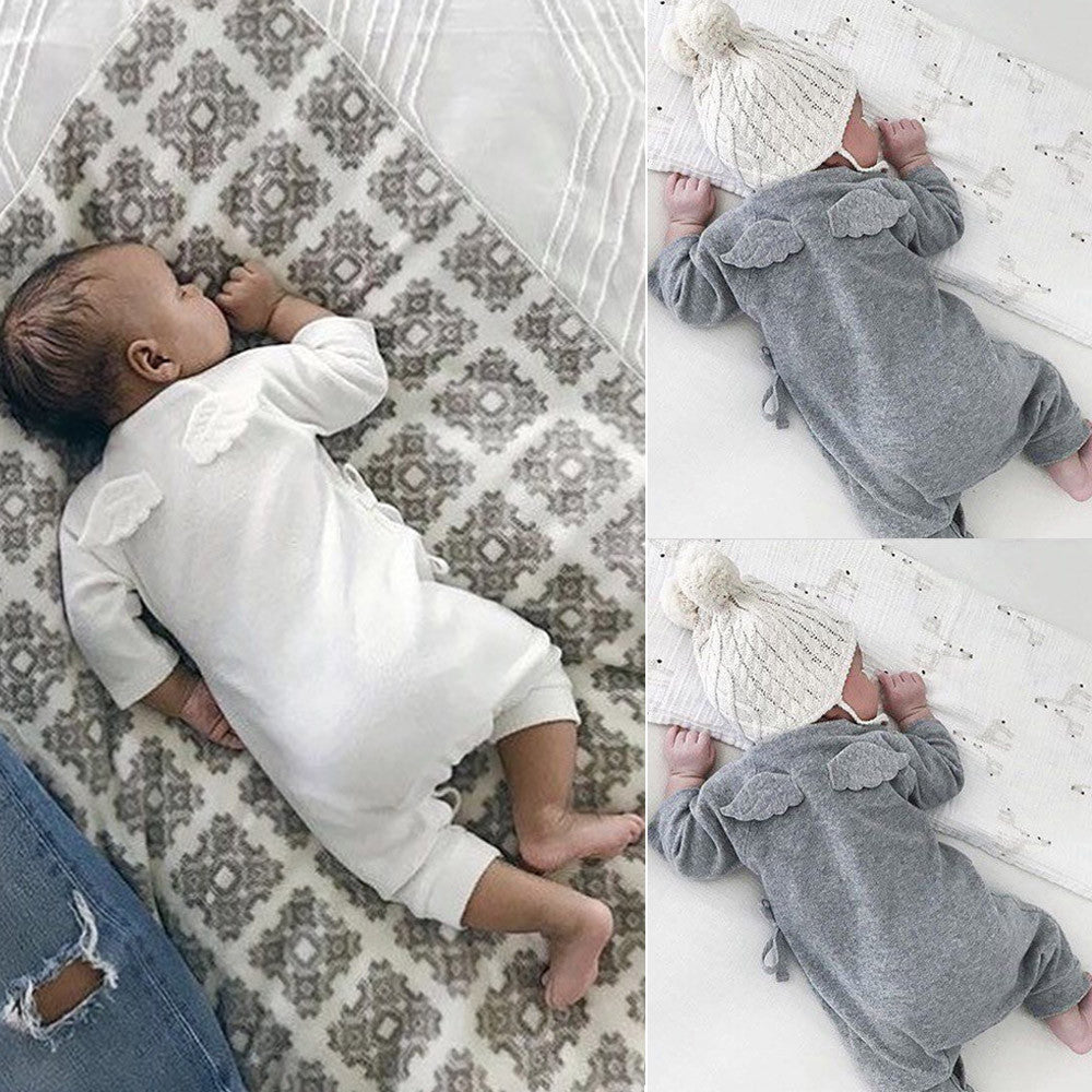 Newborn Infant Baby Girls Boys Wings Lacing Romper Jumpsuit Outfits Clothes