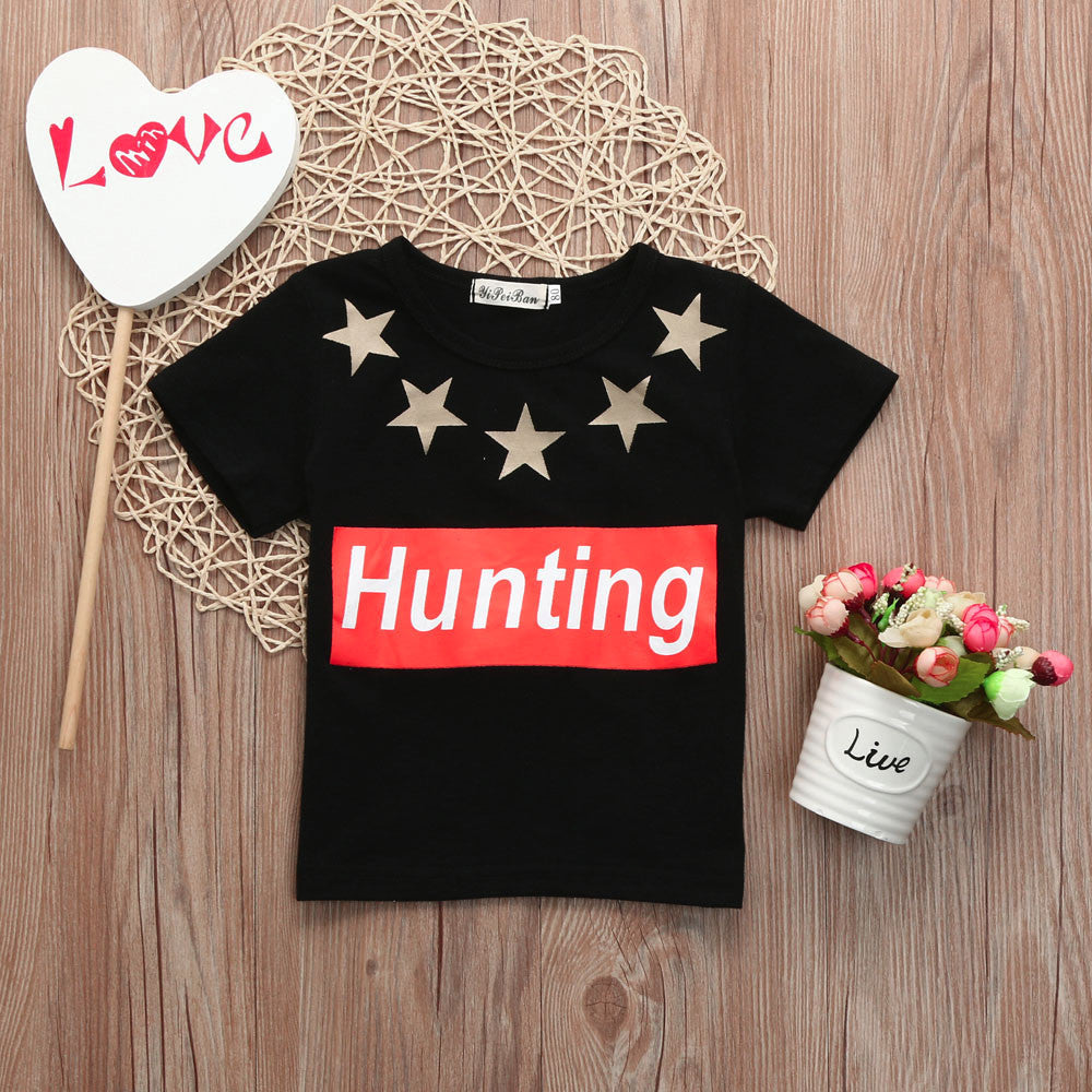 Toddler Baby Girls Boys Letter Short Sleevel Tops Star Shirt Outfits Clothes