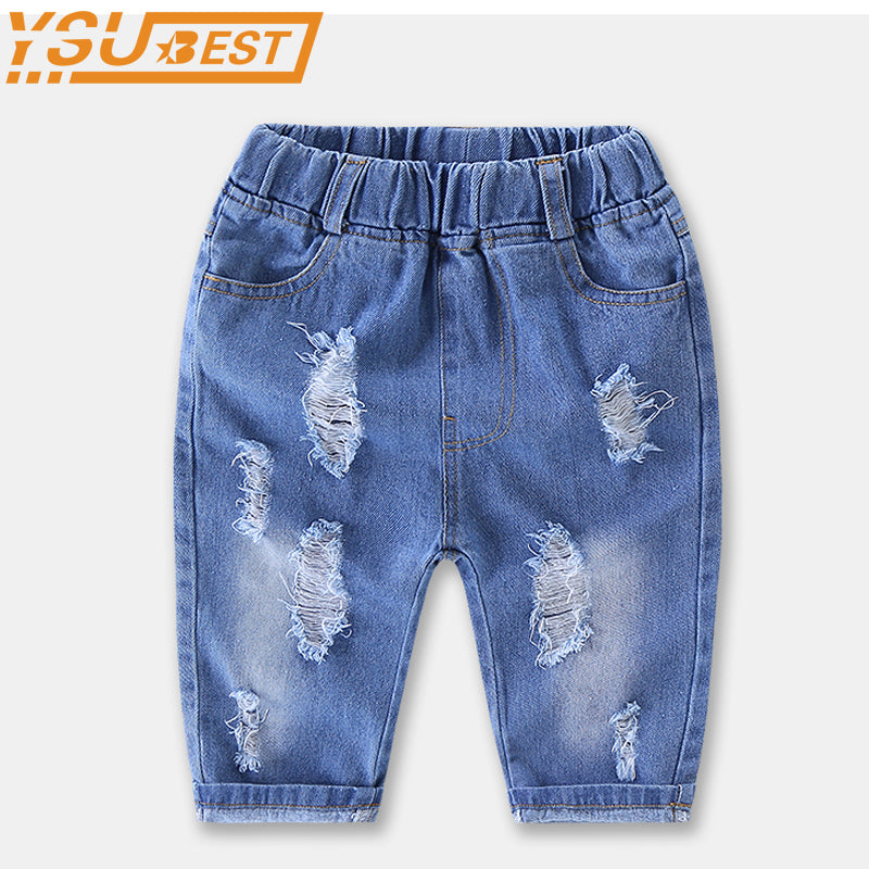 New 2018 Summer Boys Jeans Denim Shorts 50% Length Blue Cotton Boys Jeans Child Clothes Elastic Waist Kids Shorts Boys Shorts